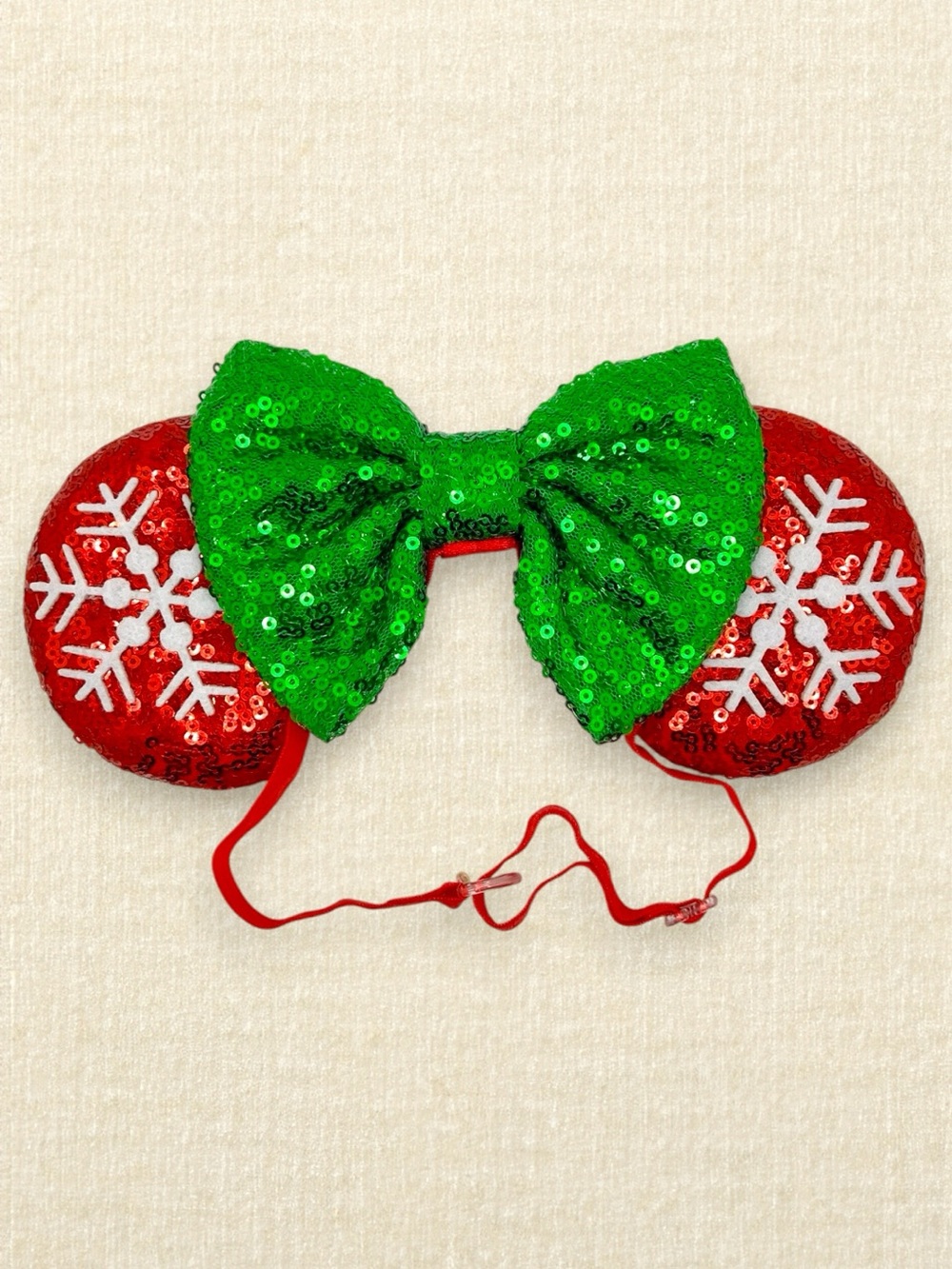 Elastic Red Snowflake Minnie Ears | Disney-Inspired Christmas Mouse Ears